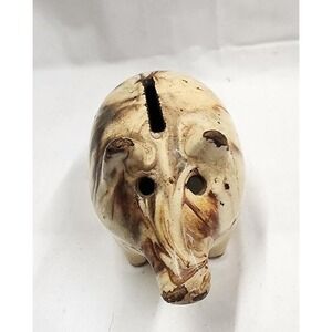 Antique Spongeware Yellowware Primitive Folk Art Pottery Smash Pig Piggy Bank